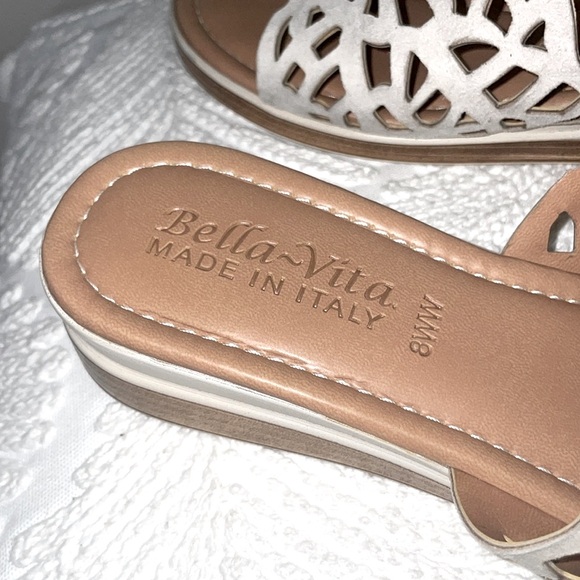 Bella Vita Cas Wedge Slide Leather Sandal Size 8WW beige tan made in Italy - Picture 6 of 8